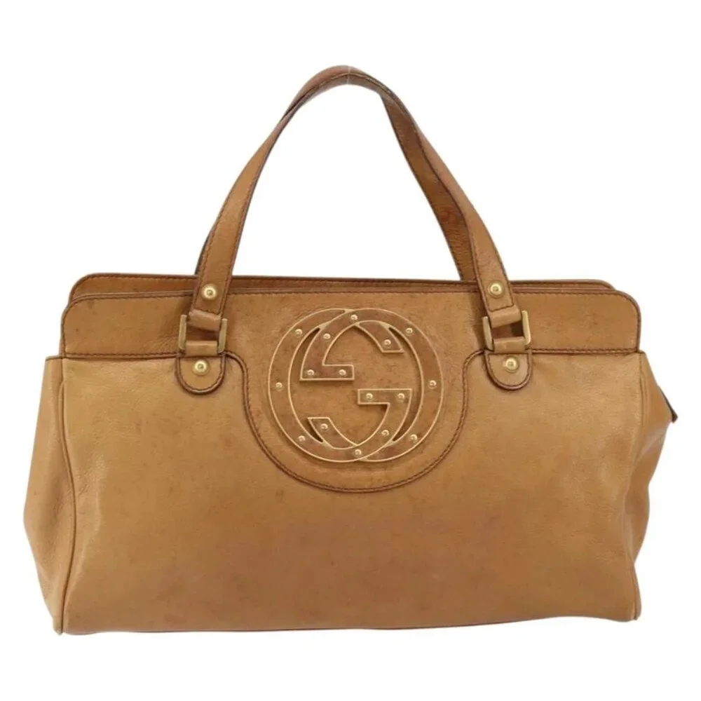 GUCCI Interlocking Hand Bag Leather Brown Gold - Picture 12 of 16